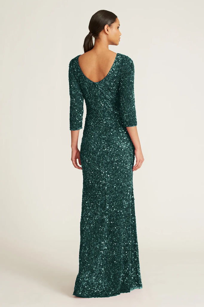 3/4 Sleeve Sequin Dress - Pine