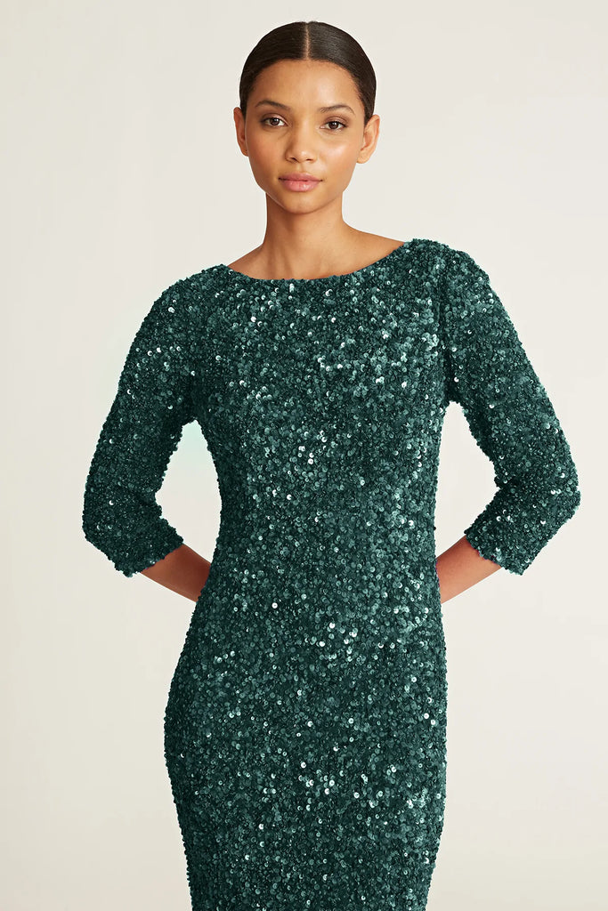 3/4 Sleeve Sequin Dress - Pine